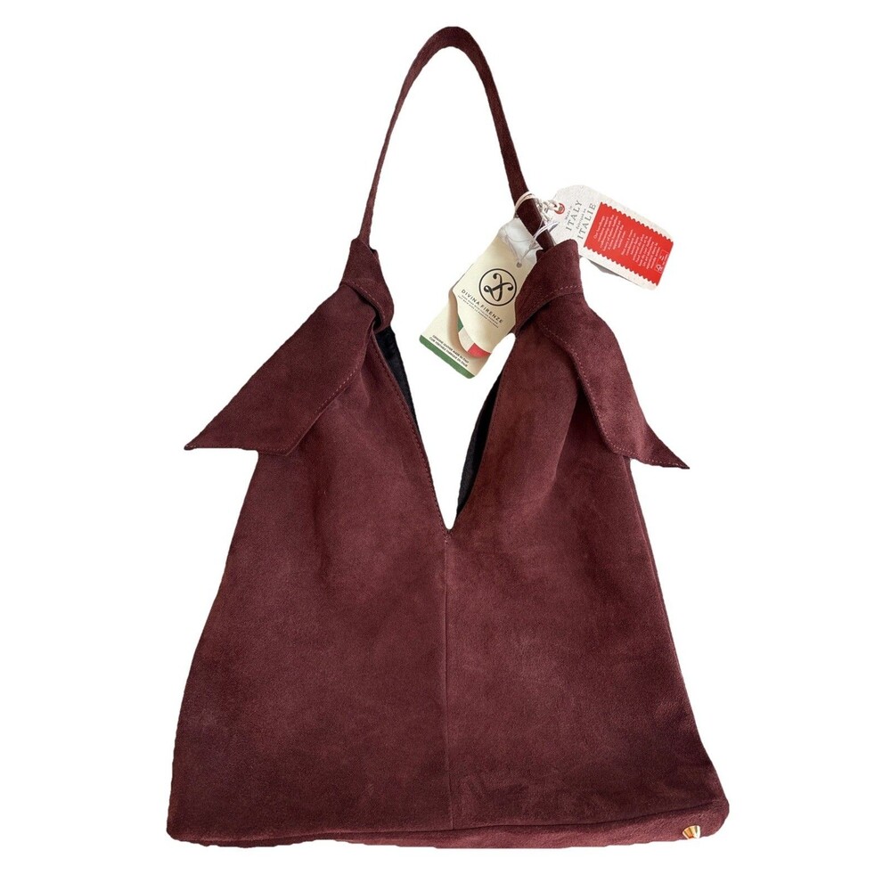 NWT DIVINA FIRENZE Nigella Wine SUEDE DOUBLE KNOT HOBO/SHOULDER BAG W/Feet